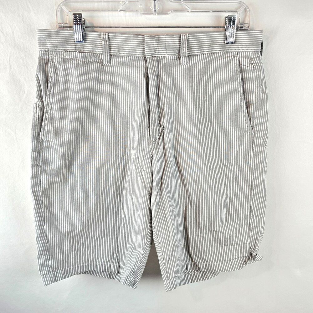 J Crew Shorts Mens 31 Beige White Striped Summer Casual 10" Inseam Club Preppy